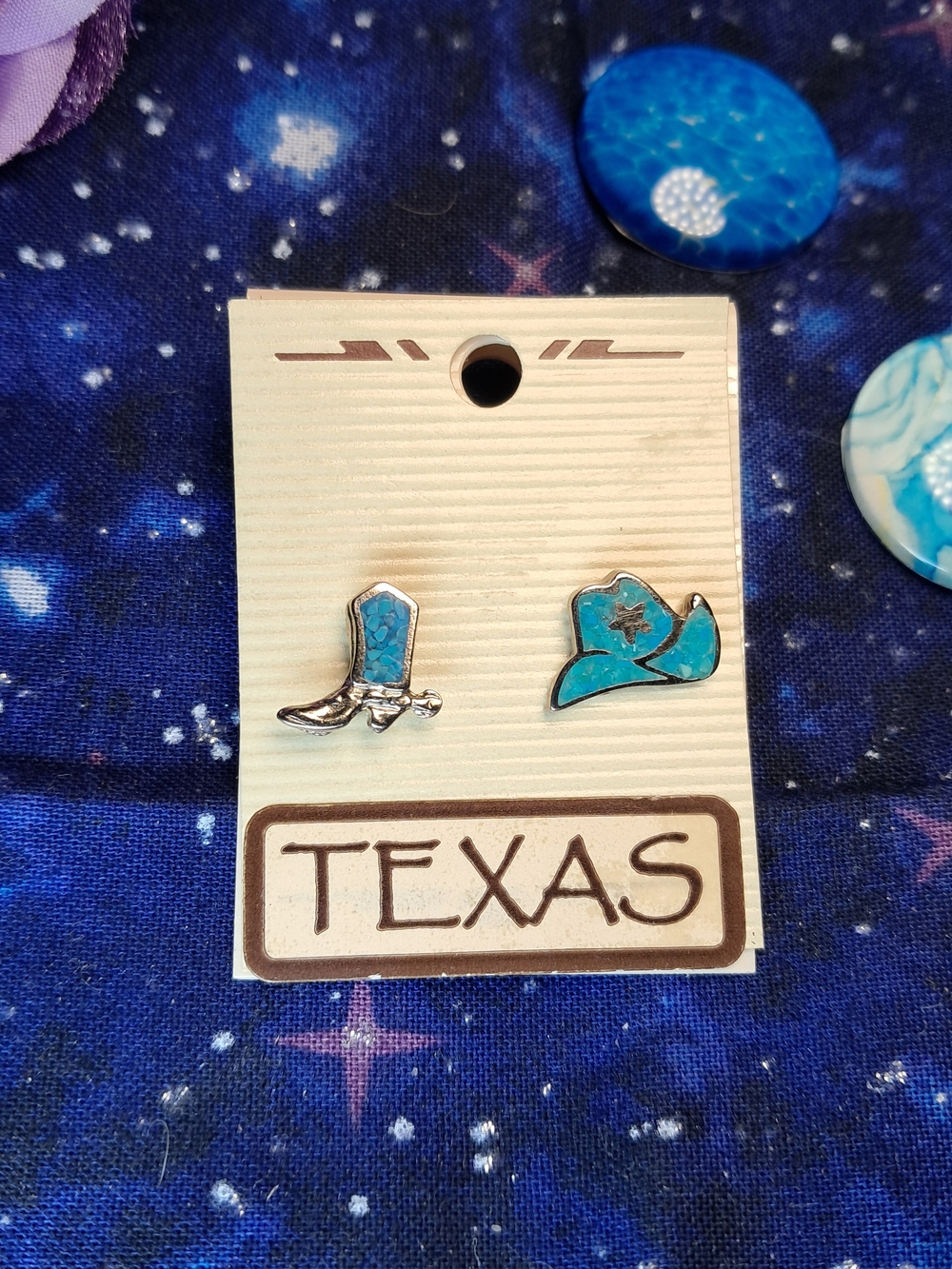 Southwestern Turquoise Blue Cowboy Boot & Hat Mismatched Stud Post Earrings